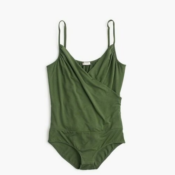 (SOLD) J.Crew Drapey Wrap Front Cami Bodysuit XL Green - Picture 2 of 4